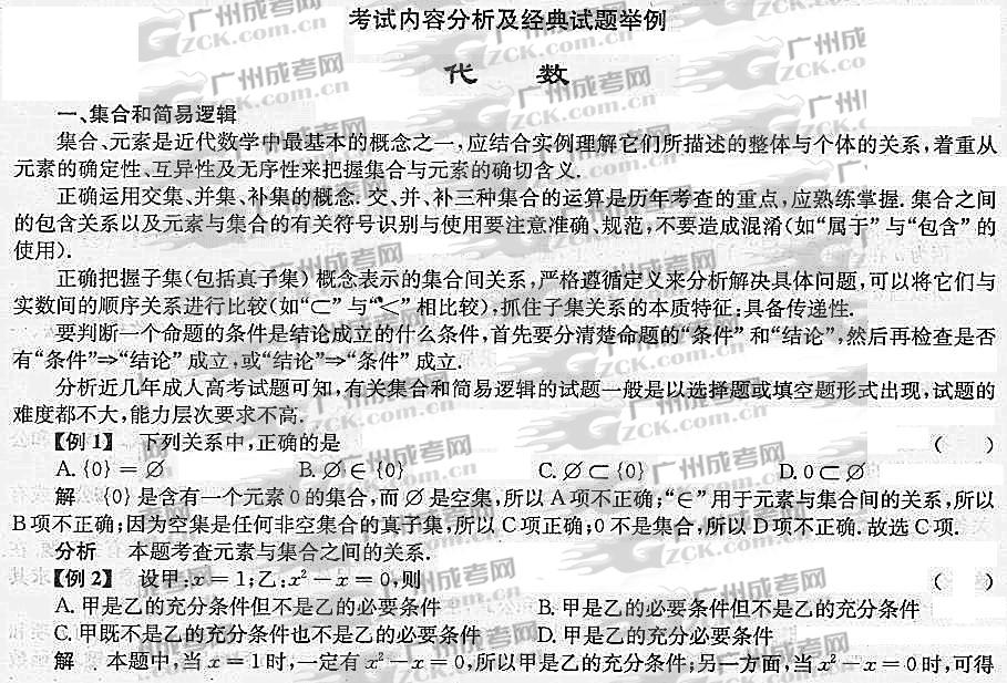 2012年成人高考高升专数学考点分析（代数）(图1)