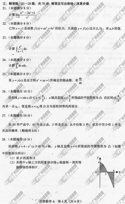 山东省成人高考2014年统一考试专升本高等数学真(图4)