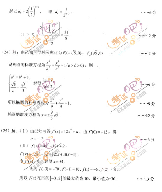 2010成人高考高起点数学(文)试题及答案