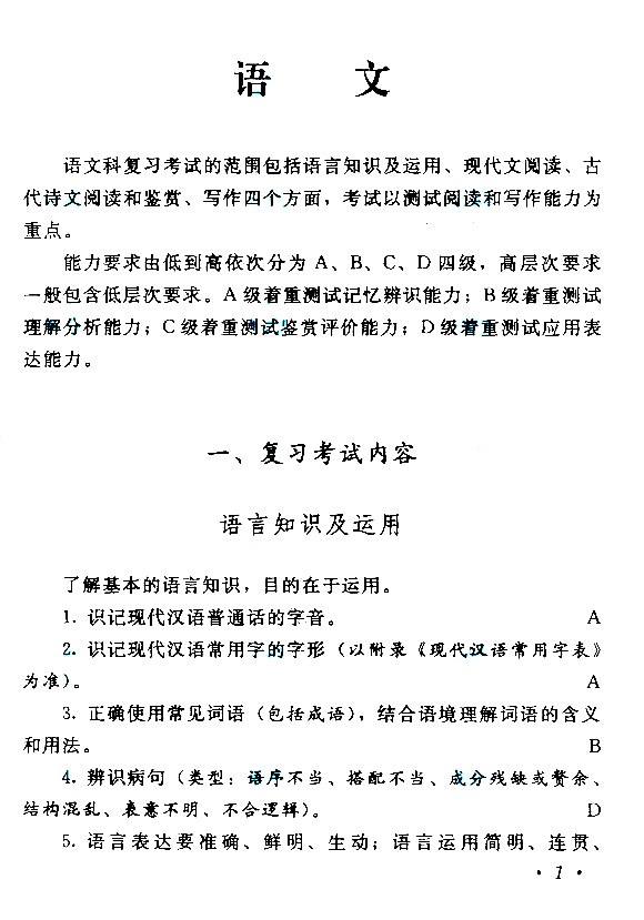 2018年山东省成考高起点《语文》考试大纲(图1)